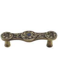 Lily Drawer Pull Inset with Blue Sodalite - 3 inch Center-to-Center in Antique Brass.